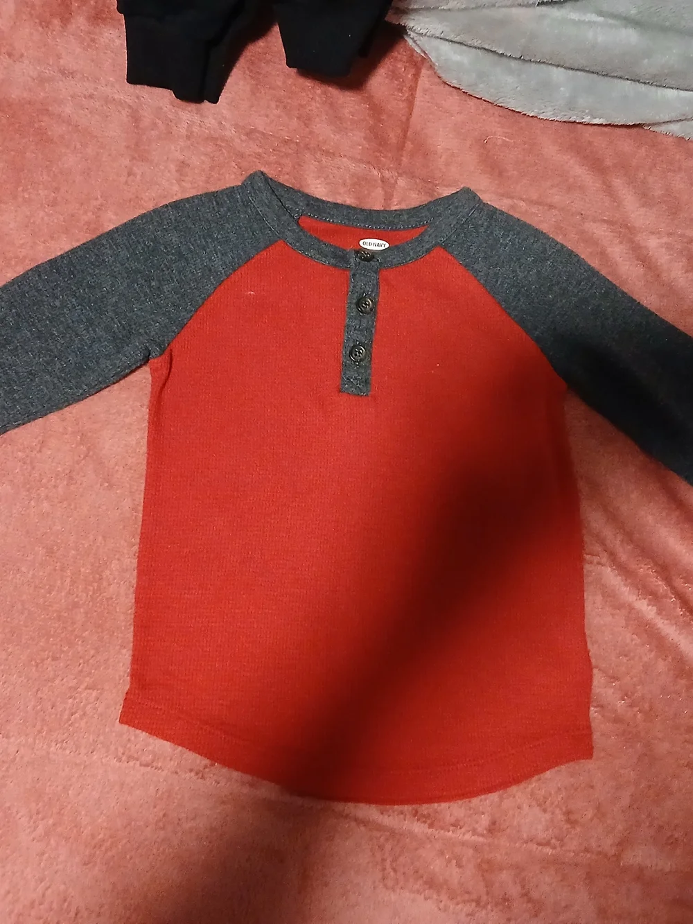 Old Navy Boys Long-Sleeve Henley Top - Red/Charcoal & Blue/Gray Set